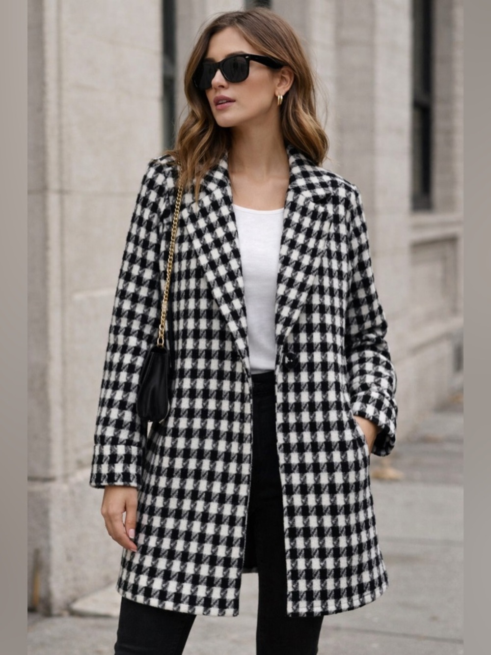 Forever 21 Black White Houndstooth Coat NWT Size Large Chic Classic